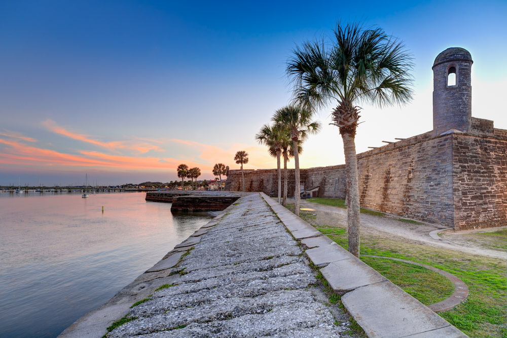 St Augustine fort at sunset in March